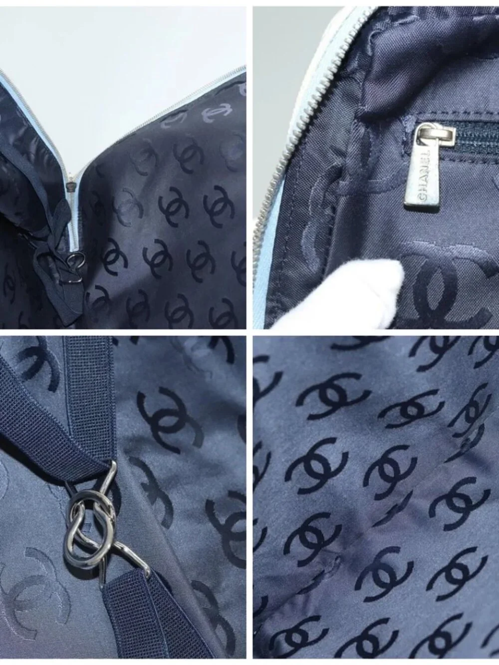 CHANEL Hand Bag Denim Light Blue Silver CC Auth 126457
